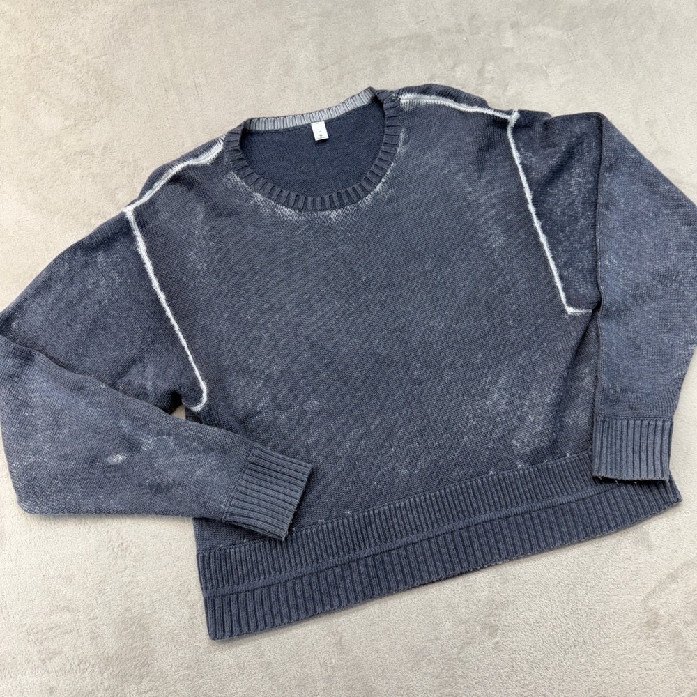 Lululemon Sweater Women's Medium Hazy Day Blue Acid Wash Exposed Seam Distressed